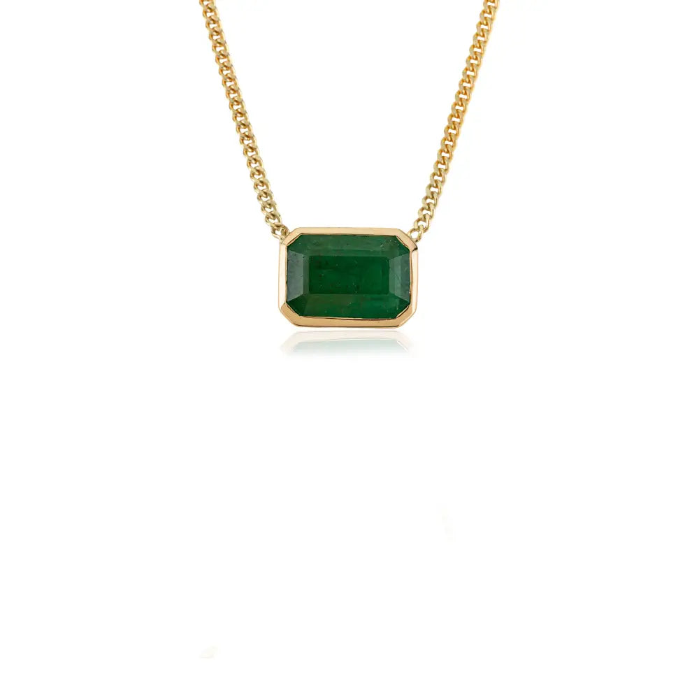 Octagon 11X8 MM Emerald 14K Solid Yellow Gold Single Stone Cuban Chain Pendant Necklace