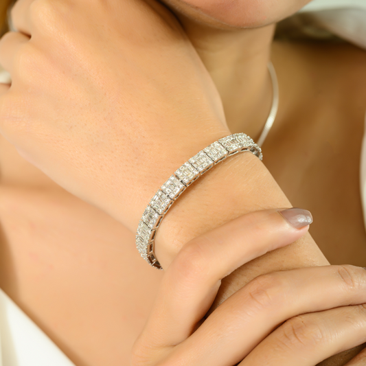 Sparkle Jewelry 14K White Gold Natural Diamond Statement Tennis Bracelet Wedding Accessories