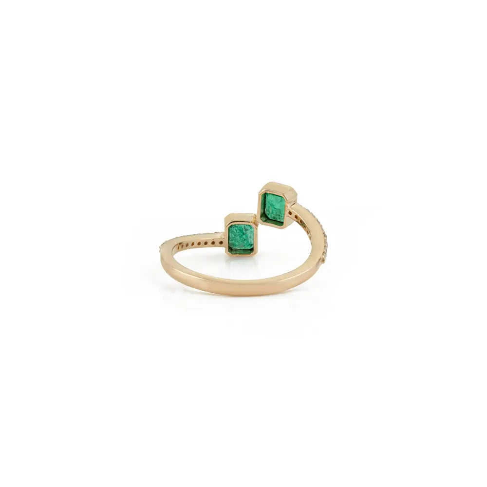 4x5 mm Octagon Cut Emerald & Diamond Open Bypass Ring Minimal 14K Yellow Gold Jewelry