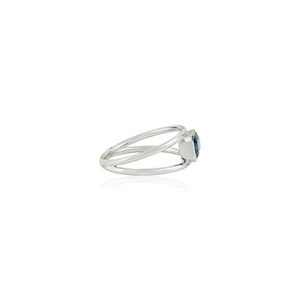 Birthstone Bulk Jewelry Blue Sapphire 14K Pure White Gold Double Band Ring For Unisex