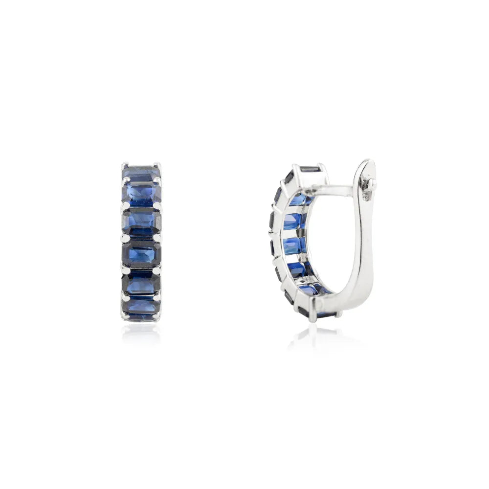 September Birthstone Wholesale Hoop Earrings In 100% Genuine Blue Sapphire Everyday Jewelry