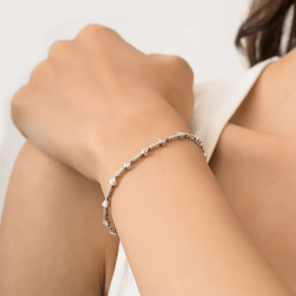 Handmade Natural Diamond 14K Real White Gold Fine Sleek Tennis Bracelet Wholesale Jewelry