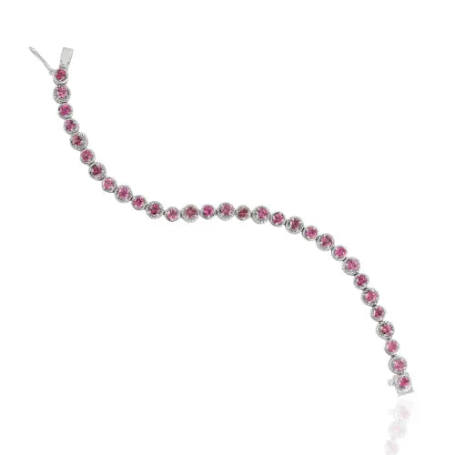 Natural Pink Tourmaline & Diamond 925 Sterling Silver Tennis Bracelet Fine Jewelry For Her