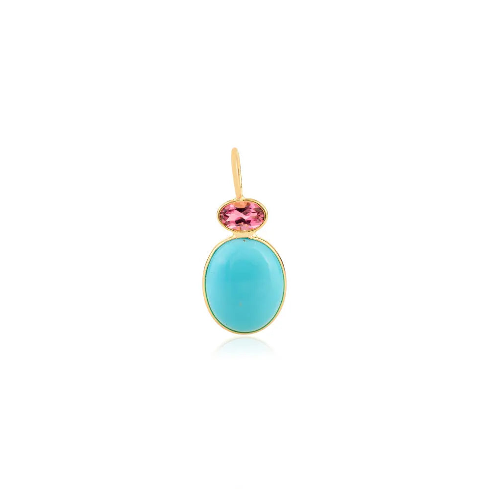 Elegant Design Turquoise & Pink Tourmaline K18 Yellow Gold Two Stone Minimal Pendant