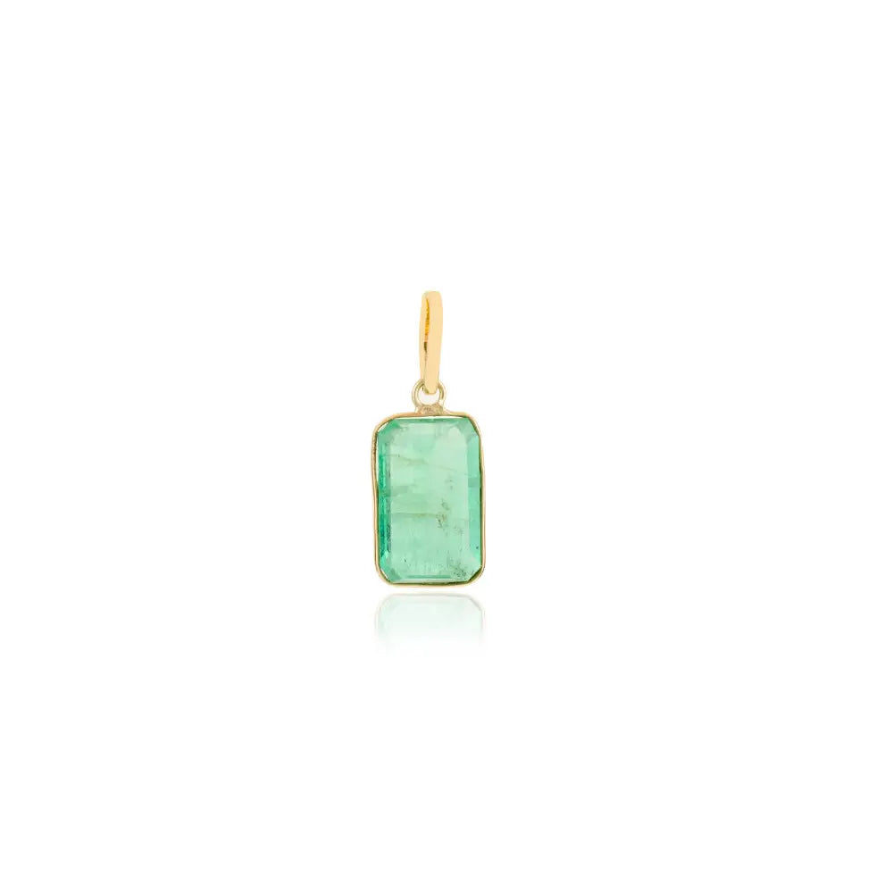 Natural Emerald 14K Solid Yellow Gold Single Stone Pendant Stackable Jewelry For Daily Wear