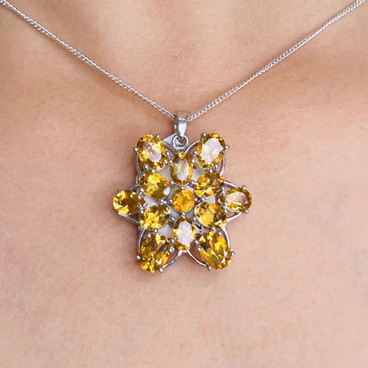 Gorgeous Top Quality Genuine Yellow Citrine Gemstone Star Pendant For Women