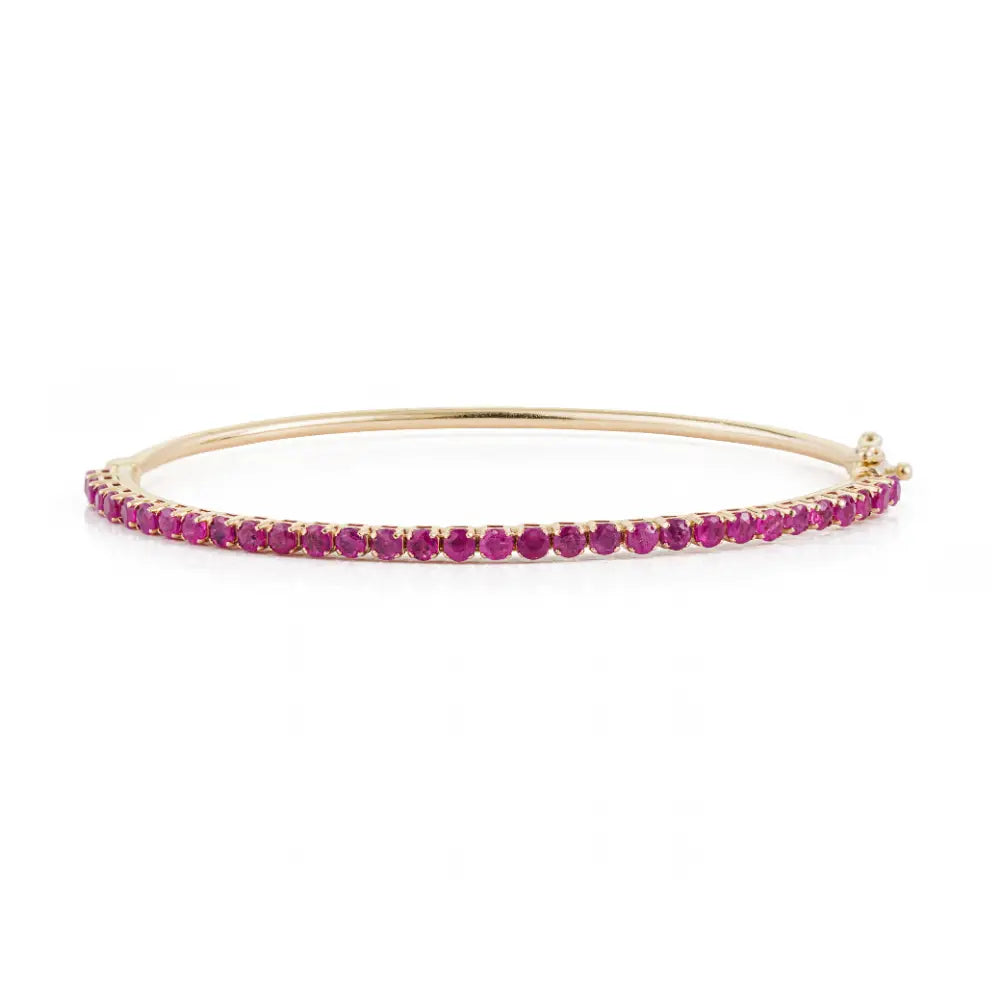 100% Natural Precious Gemstone Ruby 14K Yellow Gold Elegant Stackable Bangle Anniversary Gift Jewelry