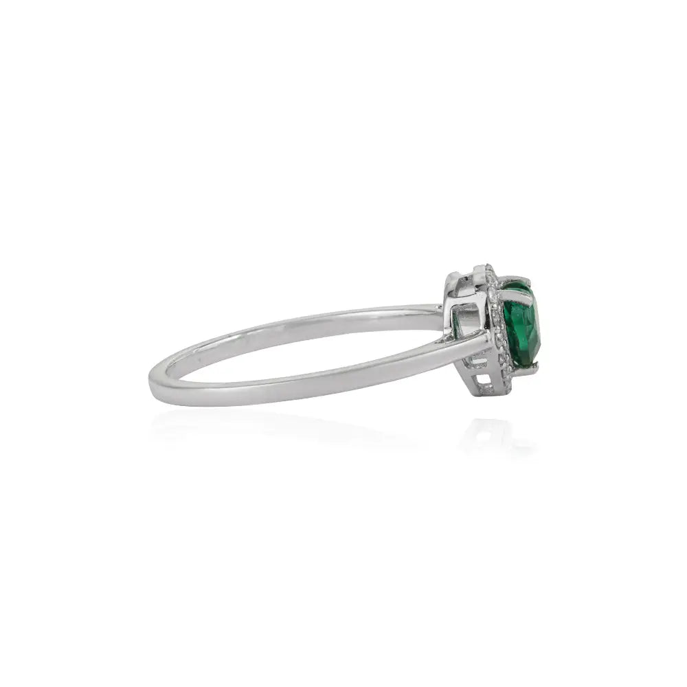 18K Solid White Gold Emerald & Diamond Heart Shape Cluster Ring Proposal Jewelry Supplier