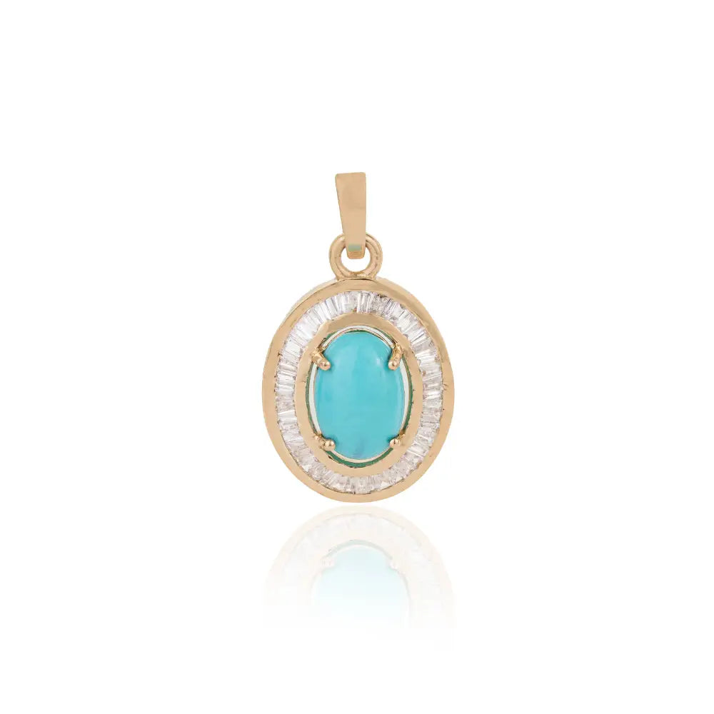 Most Trending Products Turquoise & Diamond K14 Yellow Gold Cluster Pendant For Unisex
