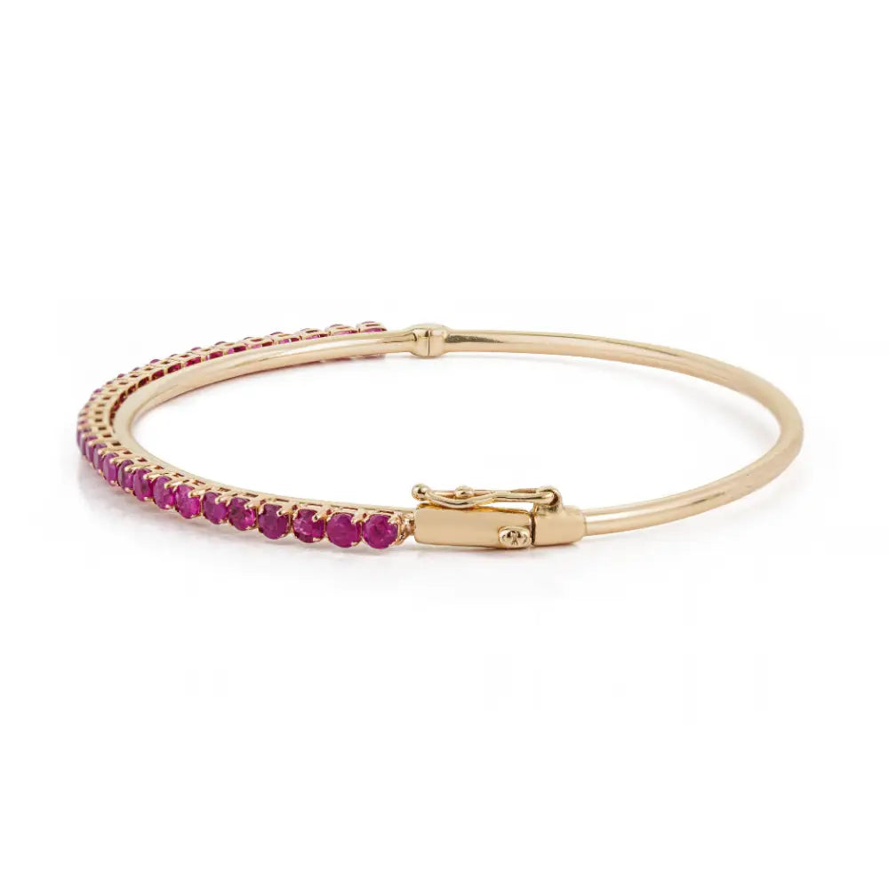 100% Natural Precious Gemstone Ruby 14K Yellow Gold Elegant Stackable Bangle Anniversary Gift Jewelry