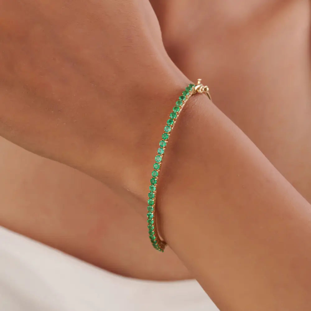 2.5mm Round Cut Emerald Stacking Bangle For Unisex Real K14 Yellow Gold Elegant Jewelry For Her