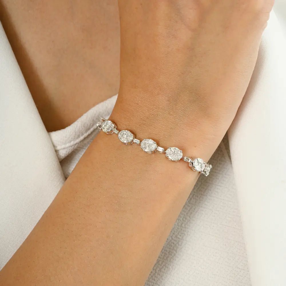 Unique Designer White Gold 100% Natural Diamond Stacked Tennis Bracelet For Unisex