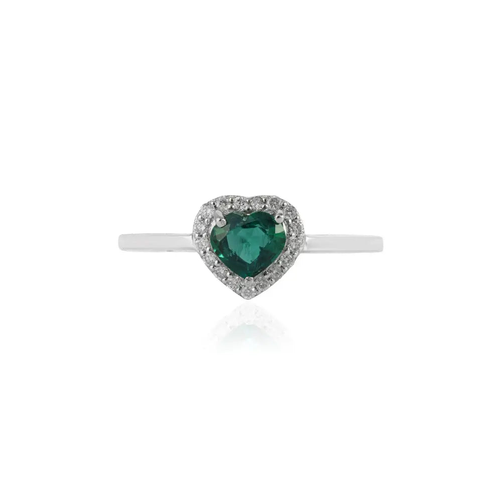 18K Solid White Gold Emerald & Diamond Heart Shape Cluster Ring Proposal Jewelry Supplier
