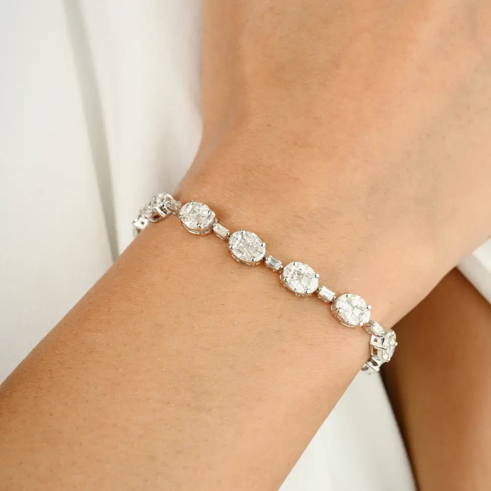 Unique Designer White Gold 100% Natural Diamond Stacked Tennis Bracelet For Unisex