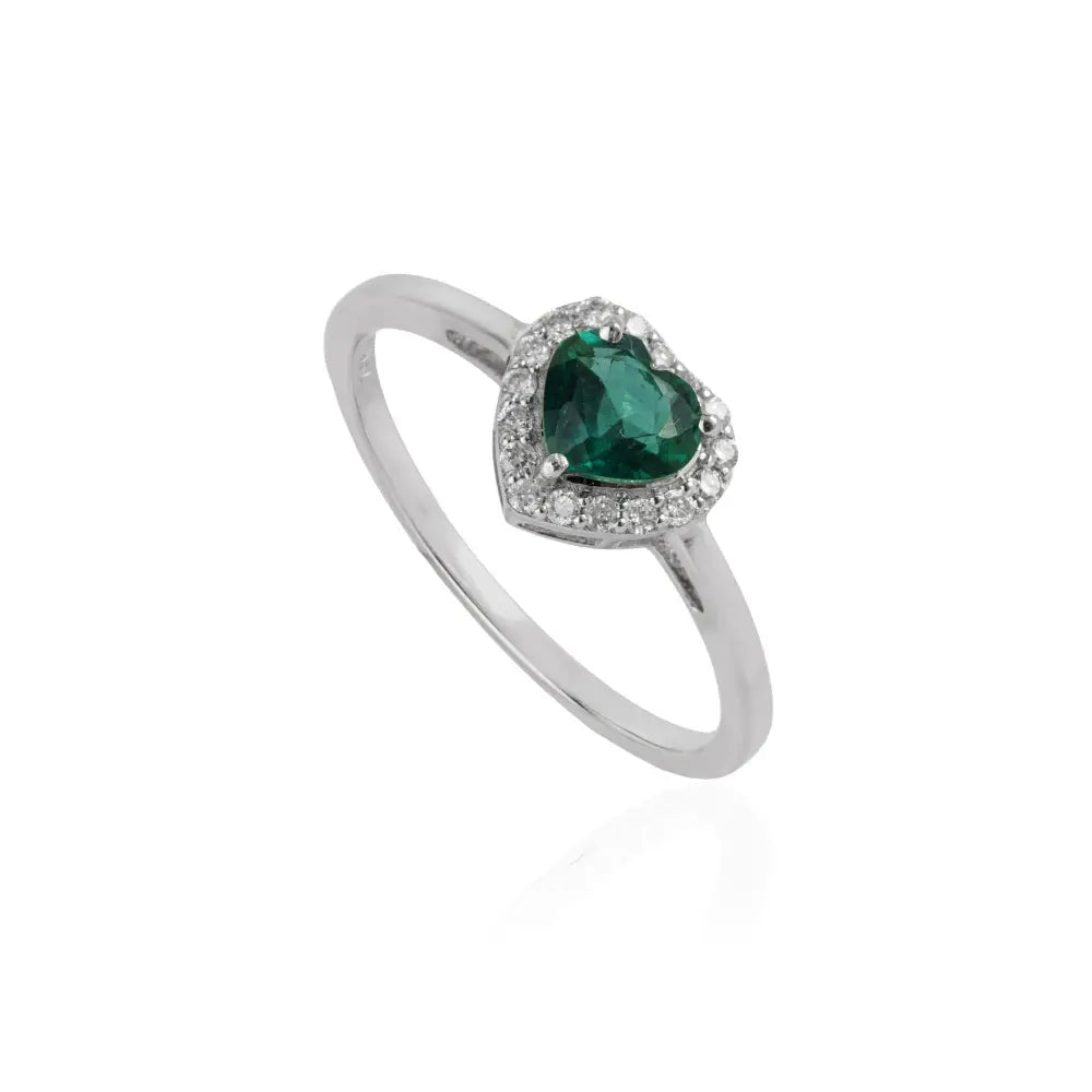 18K Solid White Gold Emerald & Diamond Heart Shape Cluster Ring Proposal Jewelry Supplier