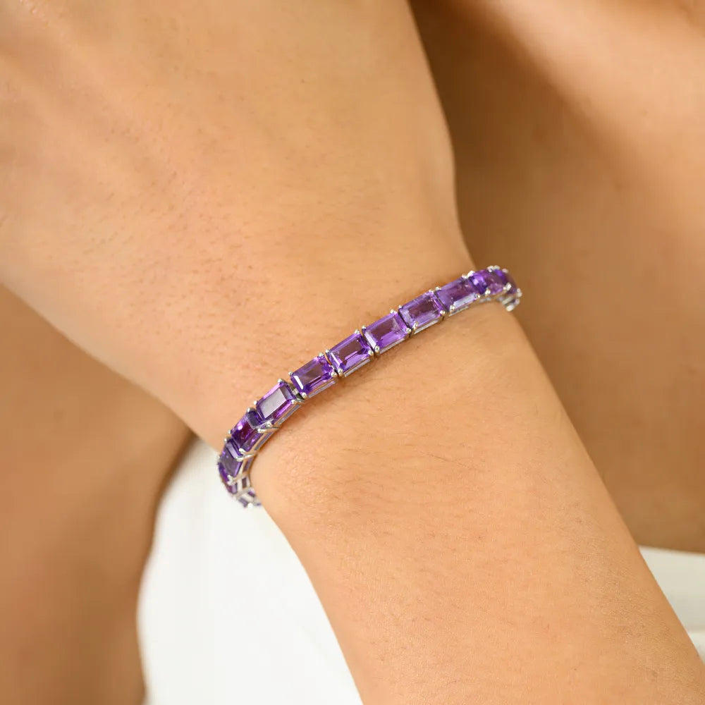 February Birthstone Genuine Amethyst Tennis Bracelet For Wedding Gift Latest Design Fine Jewelry