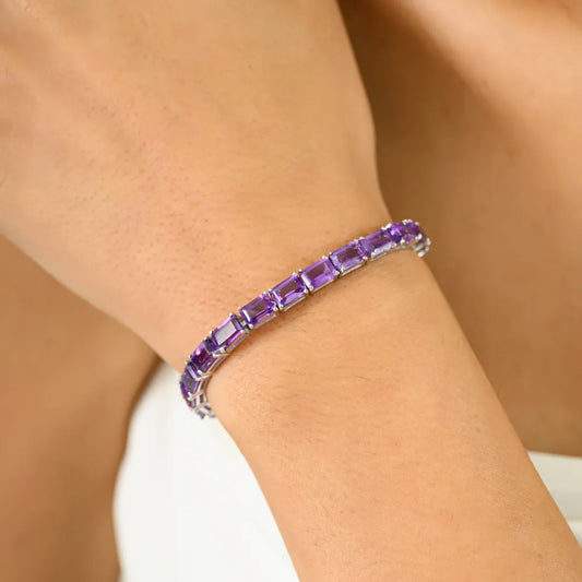 February Birthstone Genuine Amethyst Tennis Bracelet For Wedding Gift Latest Design Fine Jewelry