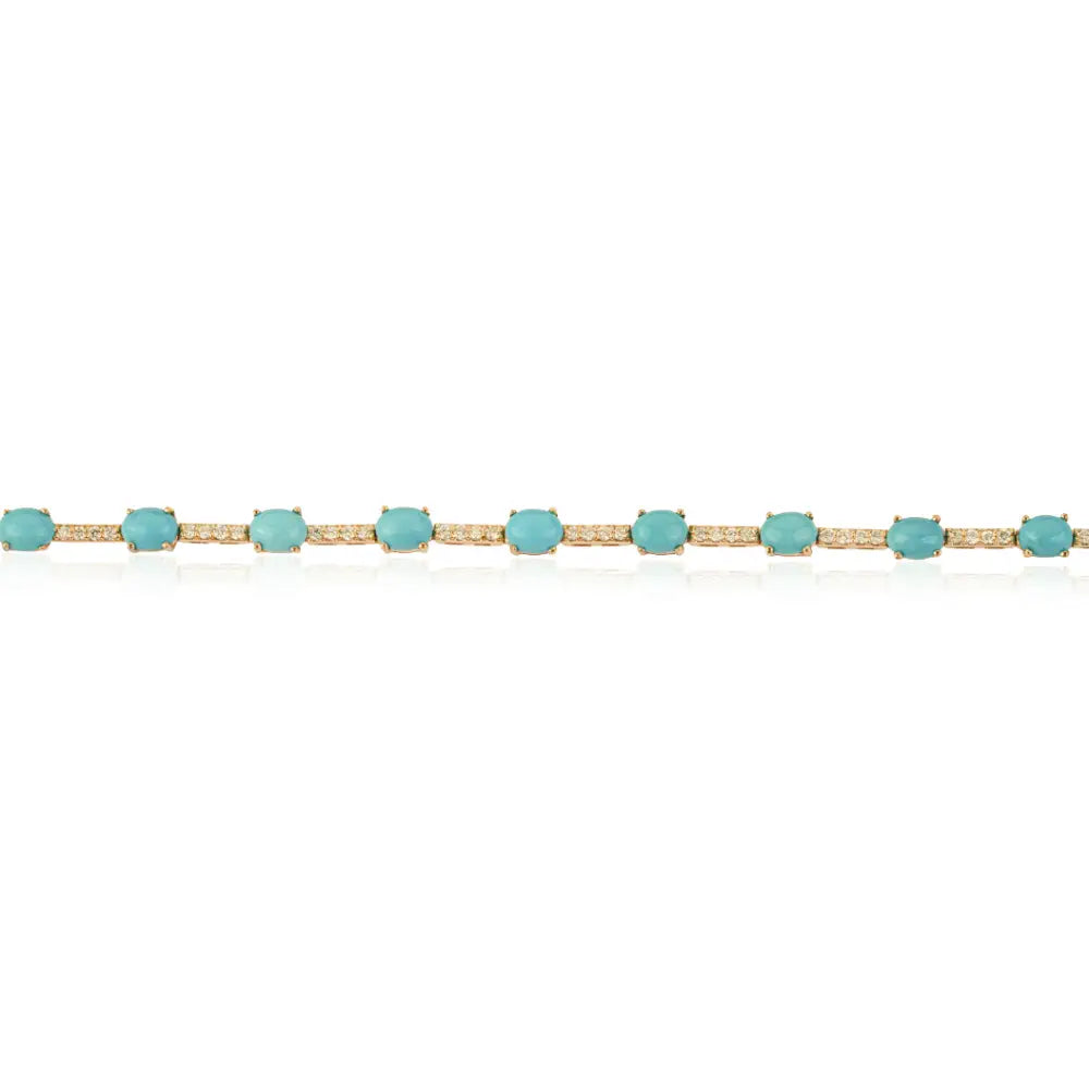 Elegant Turquoise & Diamond Sleek Tennis Bracelet Stackable 14K Yellow Gold Jewelry