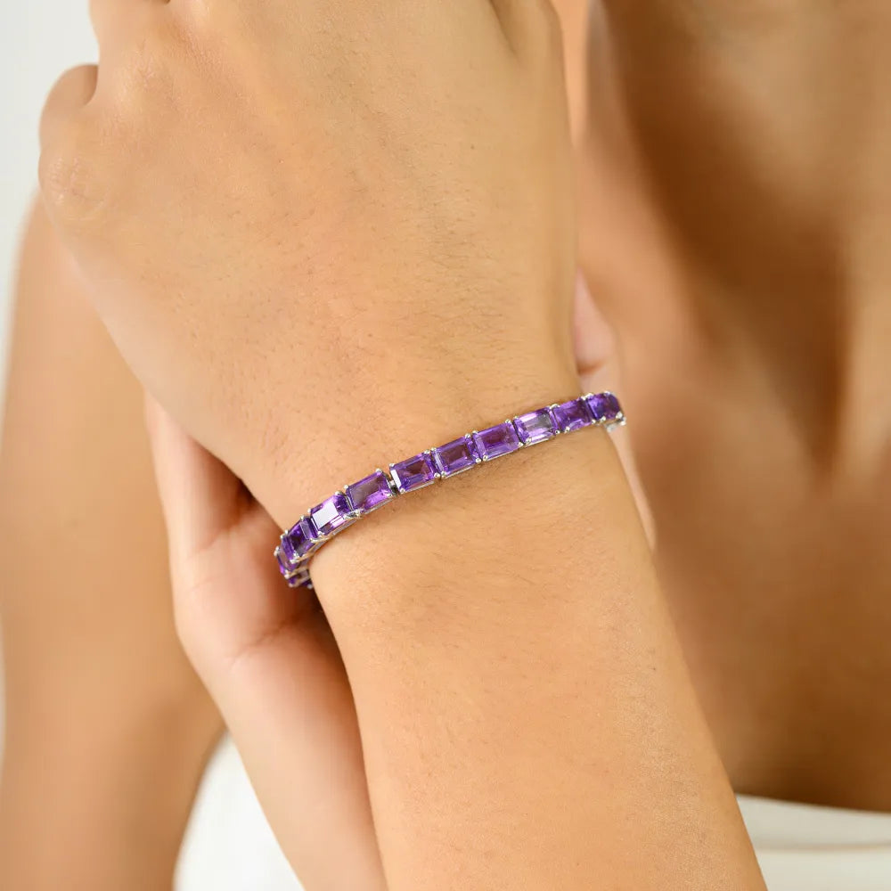 February Birthstone Genuine Amethyst Tennis Bracelet For Wedding Gift Latest Design Fine Jewelry