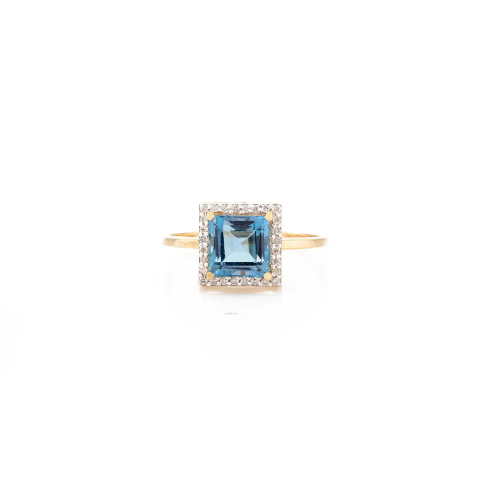 Blue Topaz & Diamond Ring Earrings & Pendant Halo 3 Pcs Jewelry Set Custom Wedding Accessories
