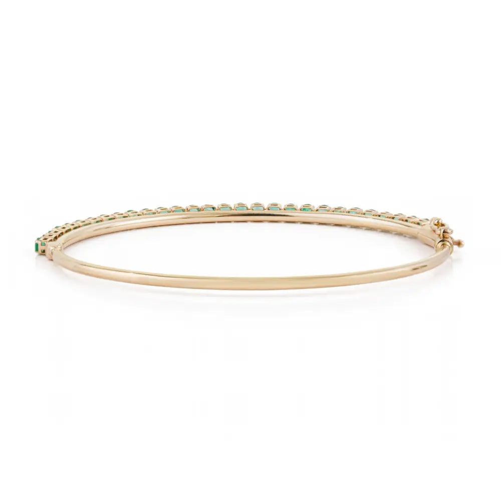 2.5mm Round Cut Emerald Stacking Bangle For Unisex Real K14 Yellow Gold Elegant Jewelry For Her
