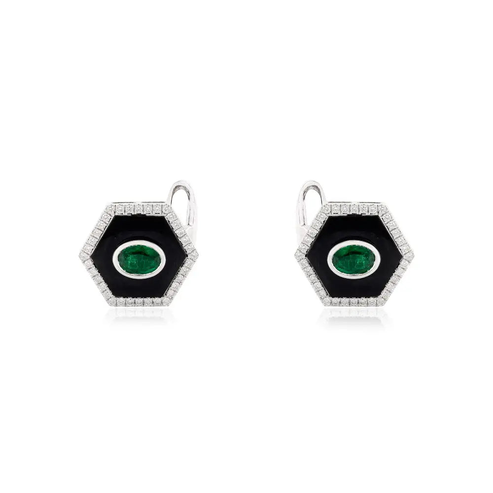 Emerald Black Onyx & Diamond Hexagon Shape Cufflinks For Men Gift For Him New Jewelry