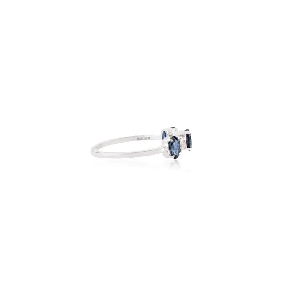 Newly Design 14K Solid White Gold Blue Sapphire & Diamond Three Stone Ring Custom Jewelry