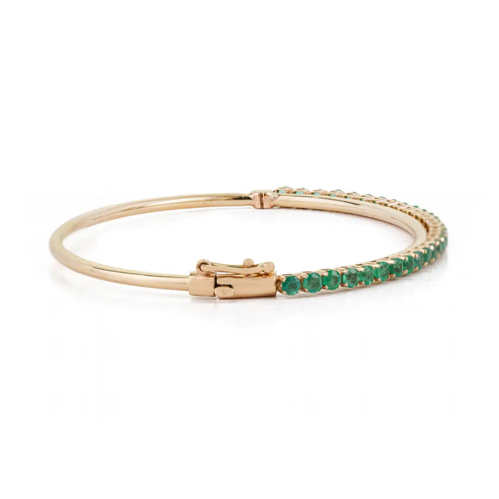 2.5mm Round Cut Emerald Stacking Bangle For Unisex Real K14 Yellow Gold Elegant Jewelry For Her