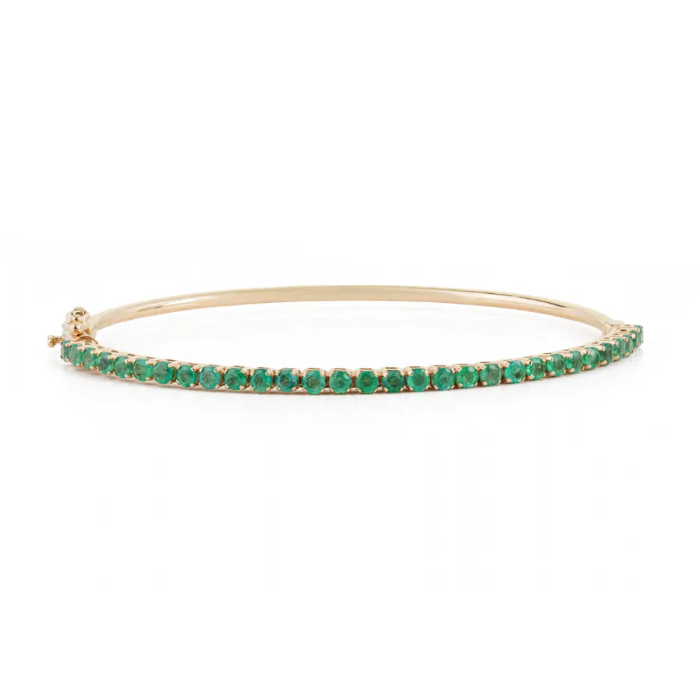2.5mm Round Cut Emerald Stacking Bangle For Unisex Real K14 Yellow Gold Elegant Jewelry For Her