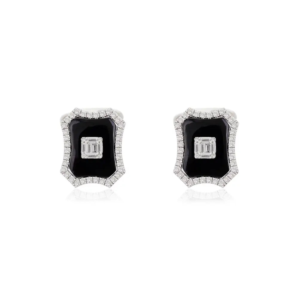 Unique Designer Fancy Shape Black Onyx & Diamond 18K White Gold Cufflinks Wedding Jewelry