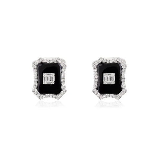 Unique Designer Fancy Shape Black Onyx & Diamond 18K White Gold Cufflinks Wedding Jewelry