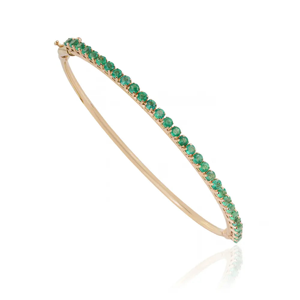 2.5mm Round Cut Emerald Stacking Bangle For Unisex Real K14 Yellow Gold Elegant Jewelry For Her