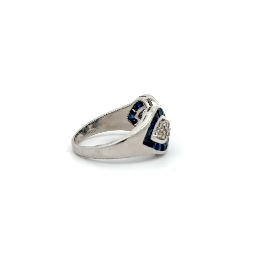 Custom Made Jewelry Manufacturer Blue Sapphire & American Diamond Statement Ring For Unisex