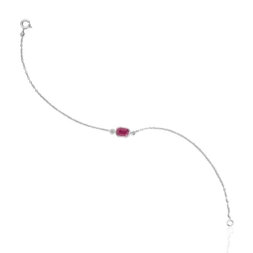 Octagon Shape Natural Ruby Dainty Station Bracelet Real 925 Silver Minimal Jewelry