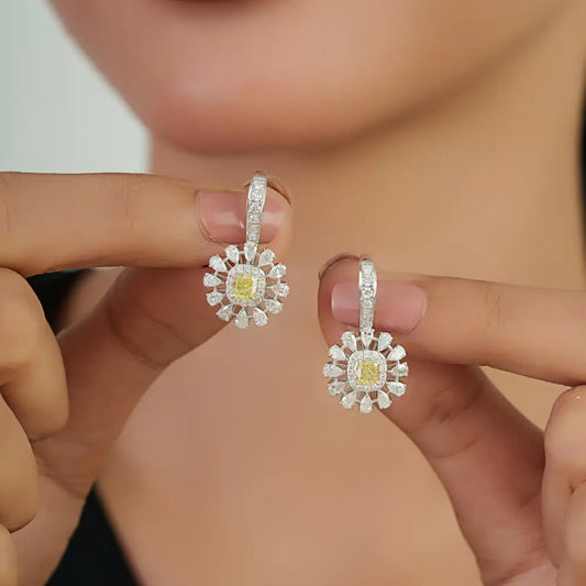 18K Real White Gold Natural Diamond Statement Drop Earrings Bold Bridal Jewelry Manufacturer