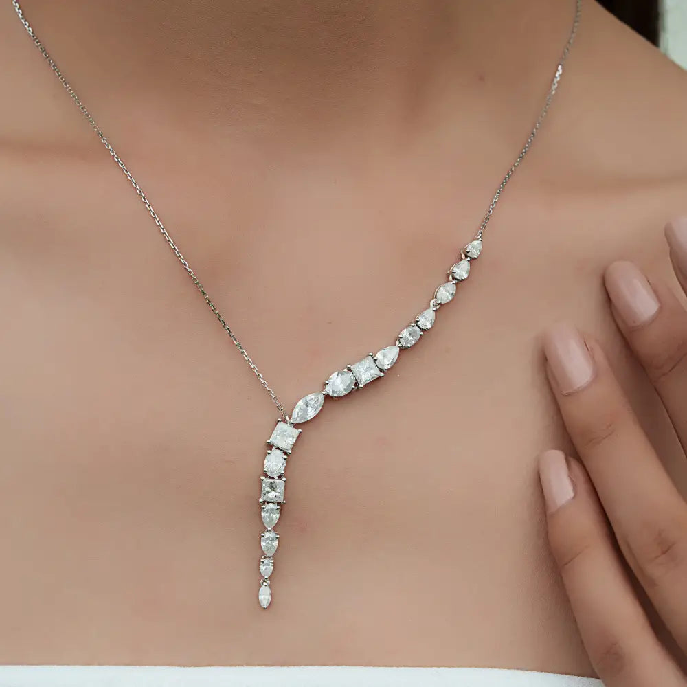 New Arrivals Mixed Cut Diamond Y Shape Lariat Necklace Sparkle Bridal Jewelry 14K Gold