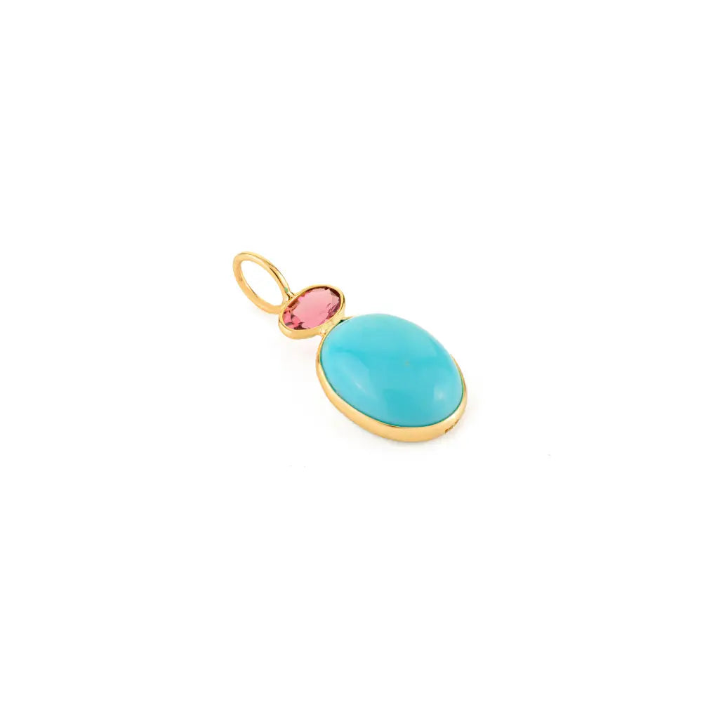 Elegant Design Turquoise & Pink Tourmaline K18 Yellow Gold Two Stone Minimal Pendant