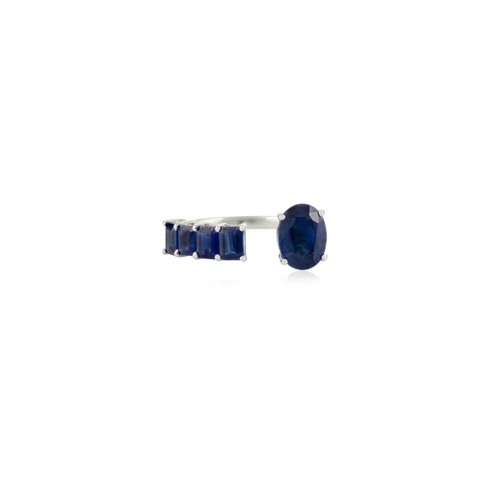 Latest Design Handmade Blue Sapphire Real K14 White Gold Open Ended Ring Unisex