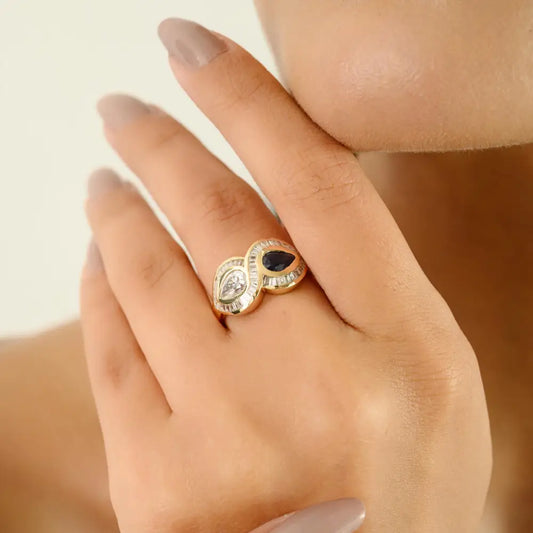 Luxury Blue Sapphire & Diamond 14K Gold Infinity Gemstone Wedding Ring Unique Jewelry
