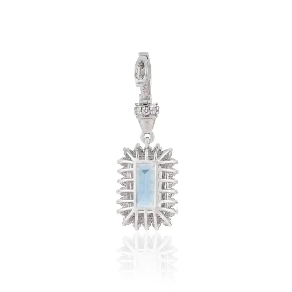 Fine Aquamarine & Diamond K14 White Gold Openable Lock Cluster Pendant March Birthstone