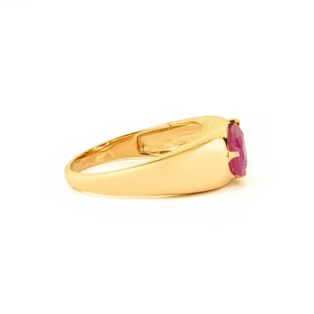 Real K14 Yellow Gold Genuine Ruby & Diamond Toi et Moi Chunky Dome Ring For Wedding