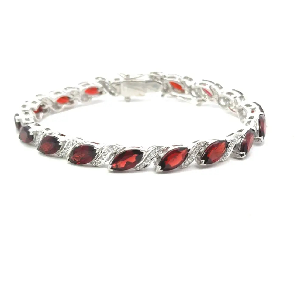 100% Natural Garnet & American Diamond Tennis Bracelet For Women Prong Setting