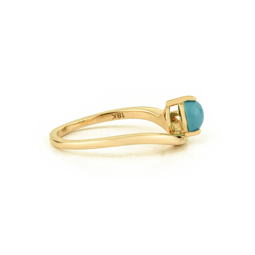 7x5 mm Pear Cut Turquoise Gemstone 18K Real Yellow Gold Wavy Curve Ring For Unisex