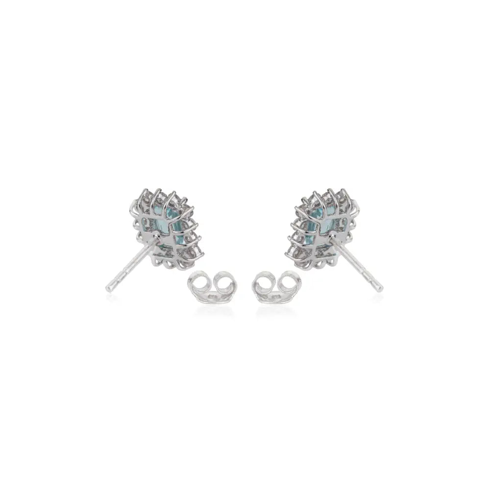 14K Real White Gold Aquamarine & Diamond Cluster Stud Earrings Bulk Handmade Jewelry