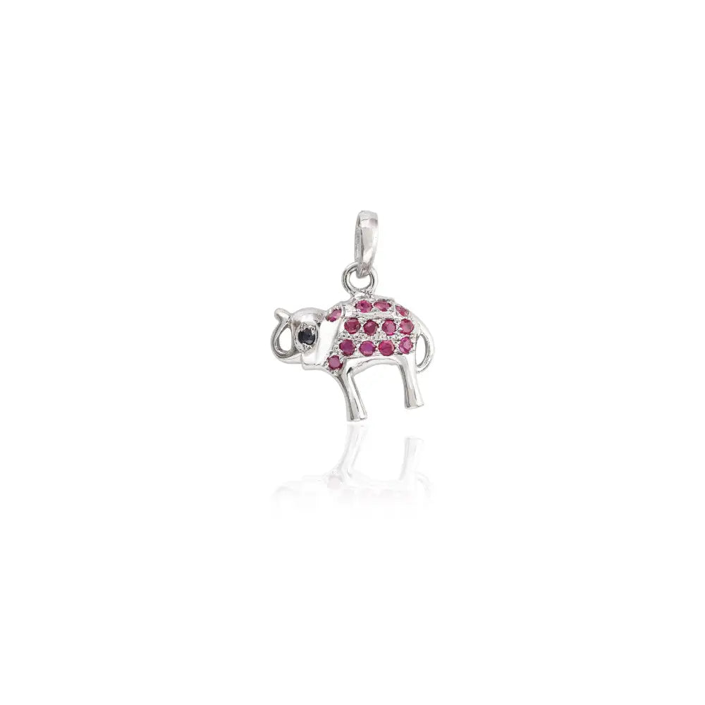 Handmade Fine Jewelry Genuine Ruby & Blue Sapphire Elephant Shape Pendant Necklace Set In Pave Setting