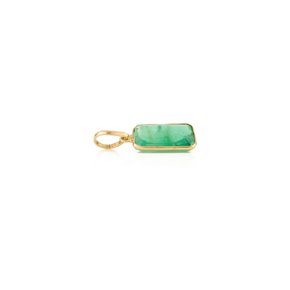 Natural Emerald 14K Solid Yellow Gold Single Stone Pendant Stackable Jewelry For Daily Wear