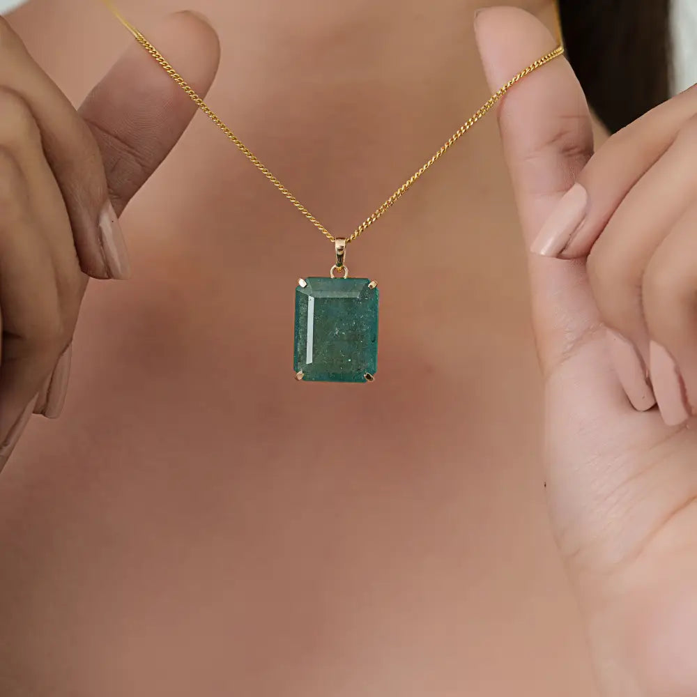 Luxurious 18x15 mm Octagon Cut Emerald Statement Pendant 14K Yellow Gold Jewelry Supplier