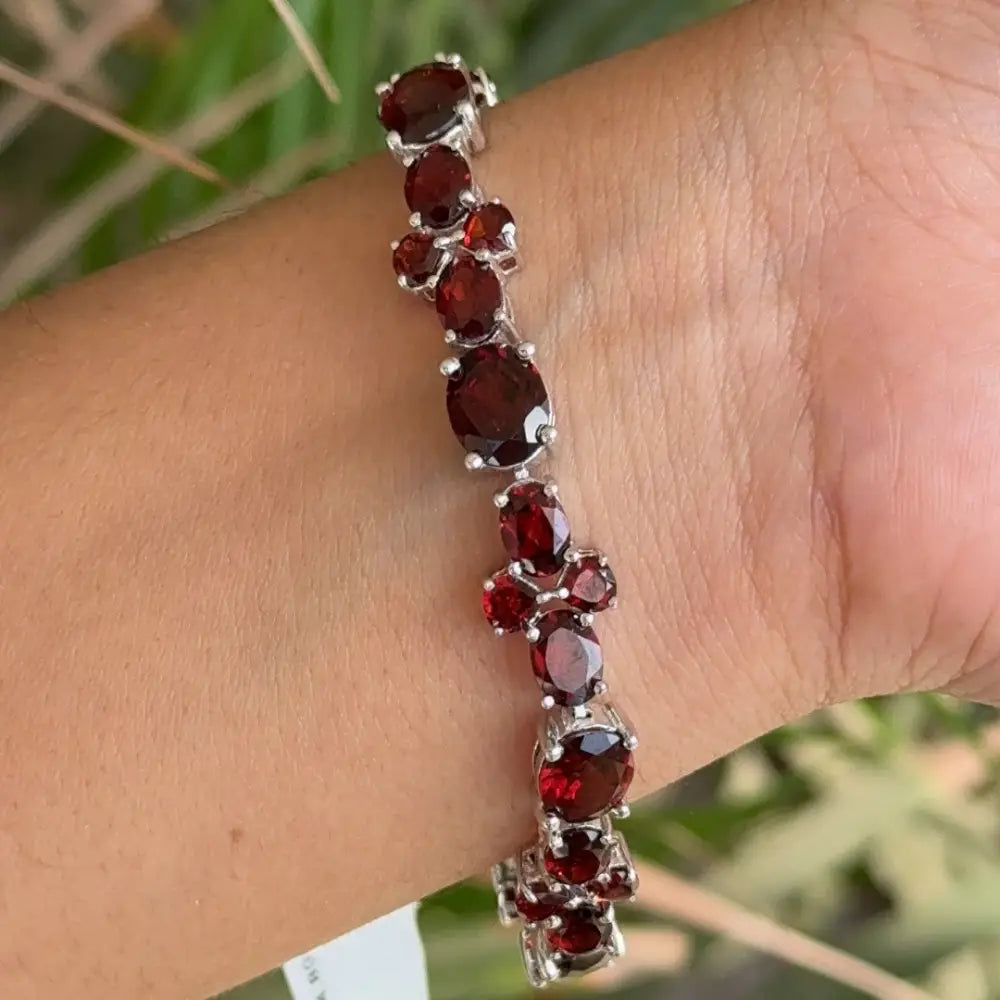 Popular Newly Design Garnet Tennis Bracelet Set In Pure Sterling 925 Silver Birthday Gift For Her