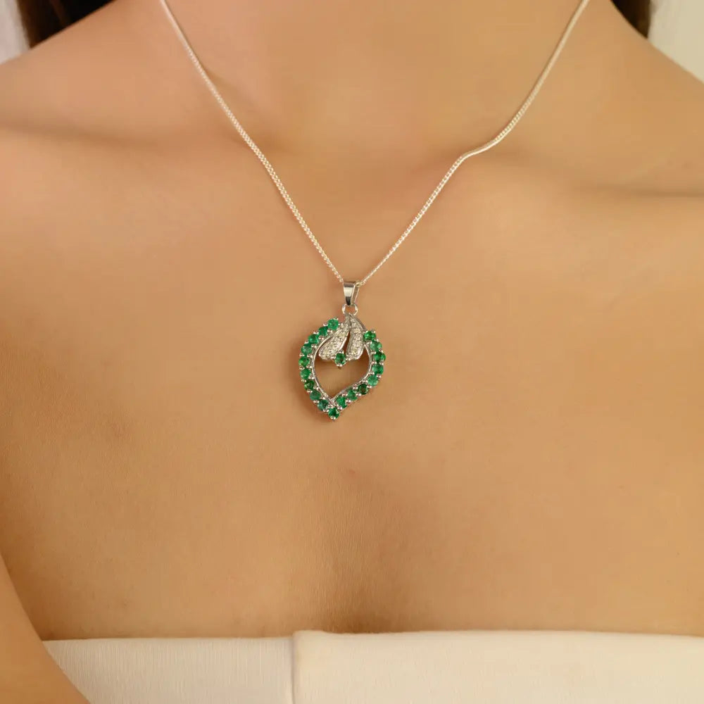 Best Selling 925 Silver 100% Authentic Emerald Teardrop Leaf Halo Pendant Fine Women's Jewelry