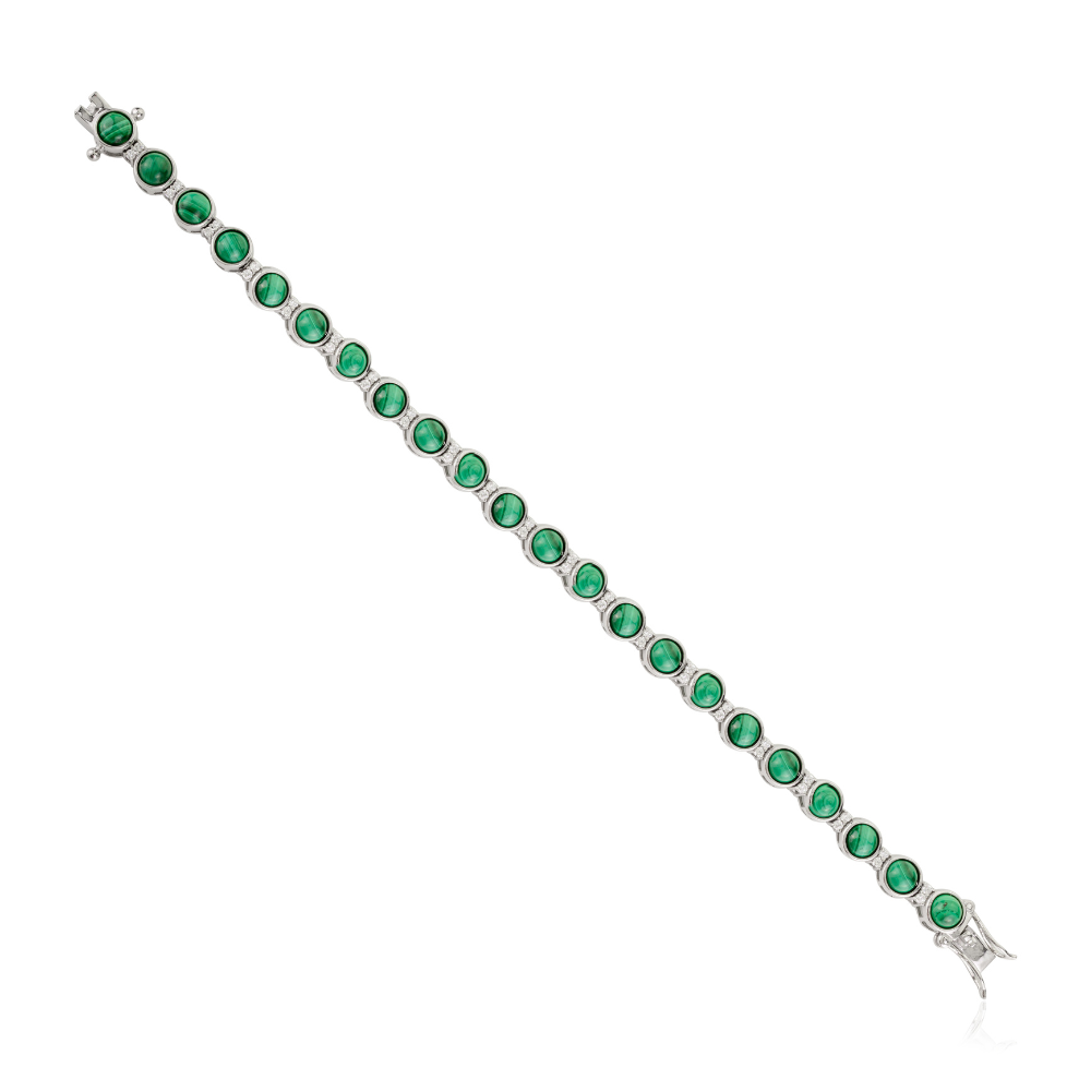 Best Top Seller Round Shape 100% Natural Malachite & American Diamond Sleek Bracelet Exclusive Jewelry